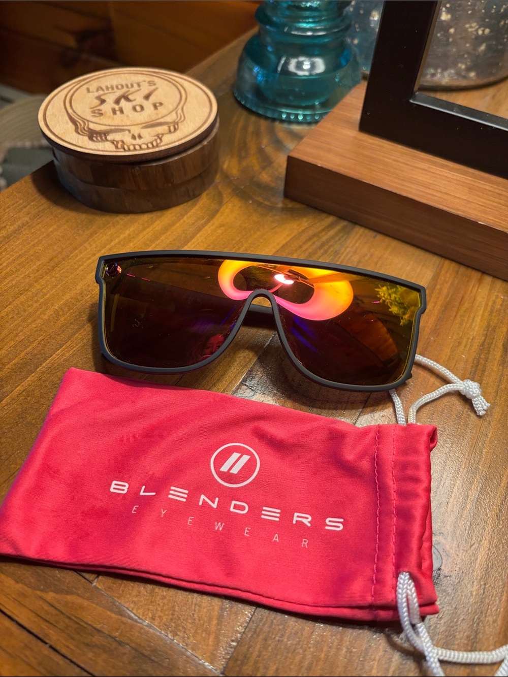 Blenders Eyewear Men’s Shield Sunglasses — Black Frame with Amber Mirror Lenses